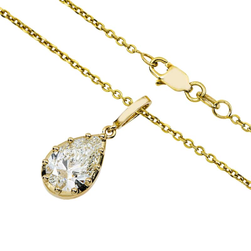 House Of Leon 14K Yellow Gold Pear Cut Diamond Pendant & Chain Necklace 2.02ct