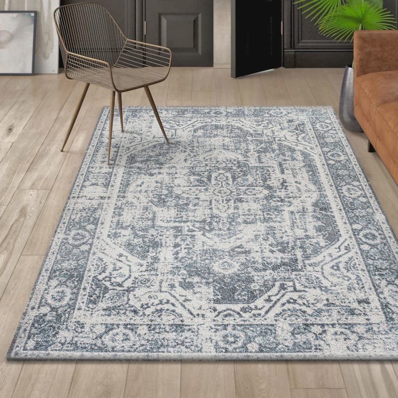 JONATHAN Y Pavel Bold Distressed Medallion Low-Pile Machine-Washable Area Rug