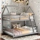 preview thumbnail 1 of 31, House Bed Design Twin over Full House Bunk Bed with Built-in Ladder,Full-length Guardrail Grey