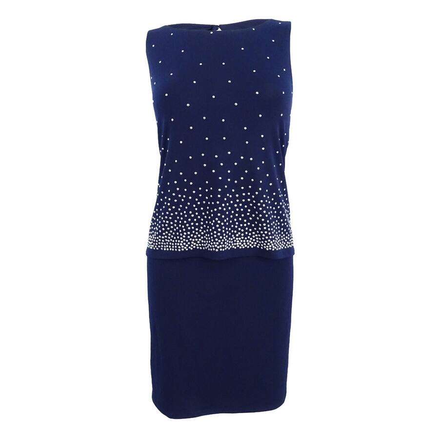 Jessica Howard Women's Petite Popover Sequined Sheath Dress (10P, Navy)