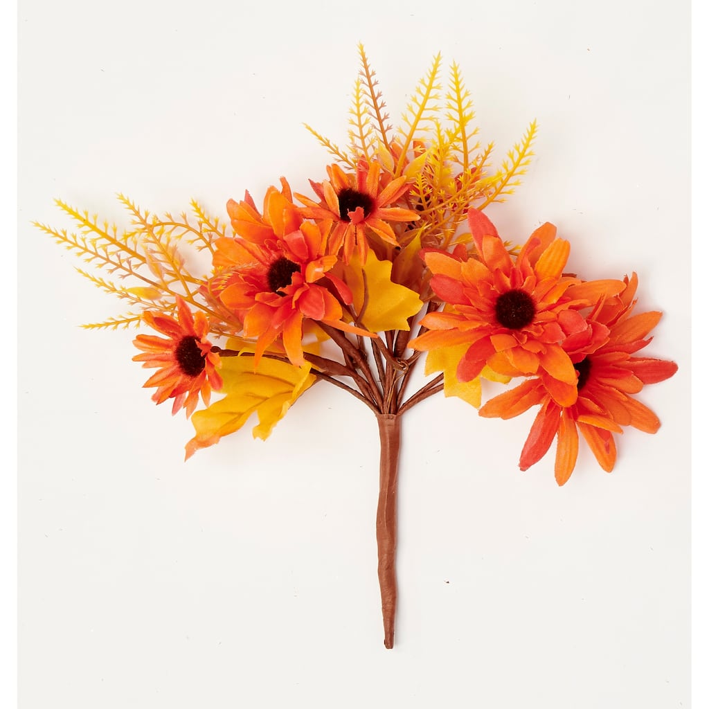 8" Fall Leaves Flower Pick, Orange, Set of 6