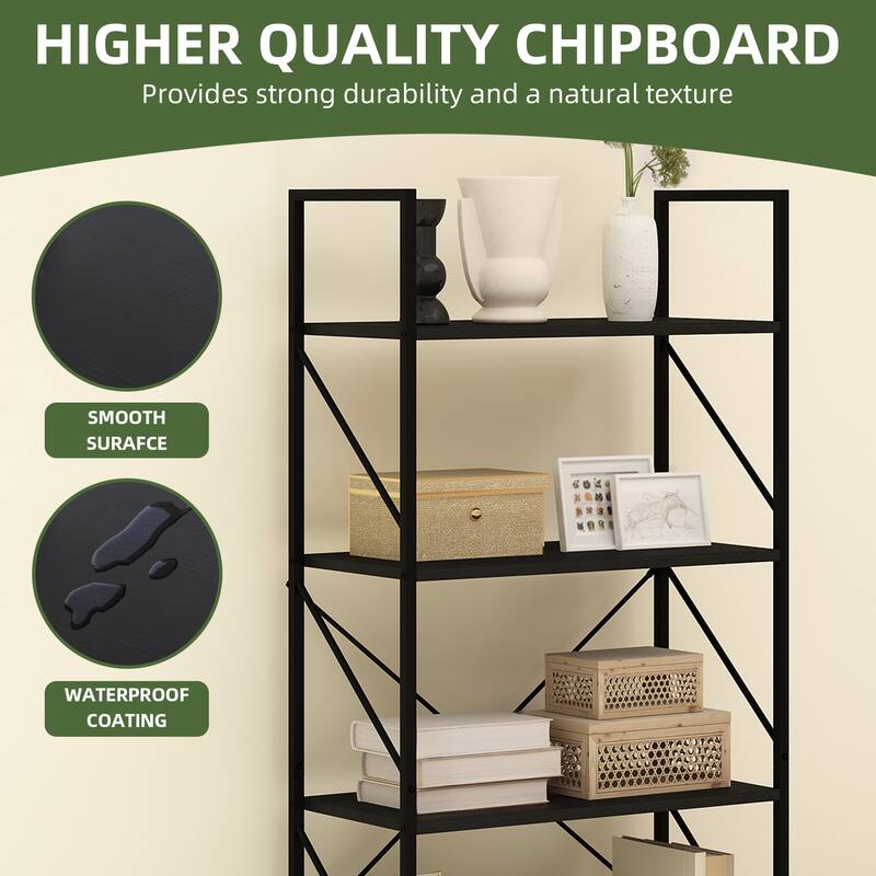 Moasis Industrial 62" Tall 5-Tier Bookshelf Open Shelf Bookcase for Living Room