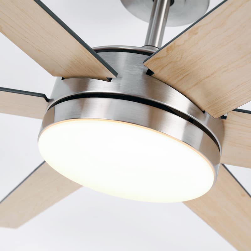 60-in Modern Brushed Nickel Wood Large Remote Indoor Smart Ceiling Fan with Light and APP