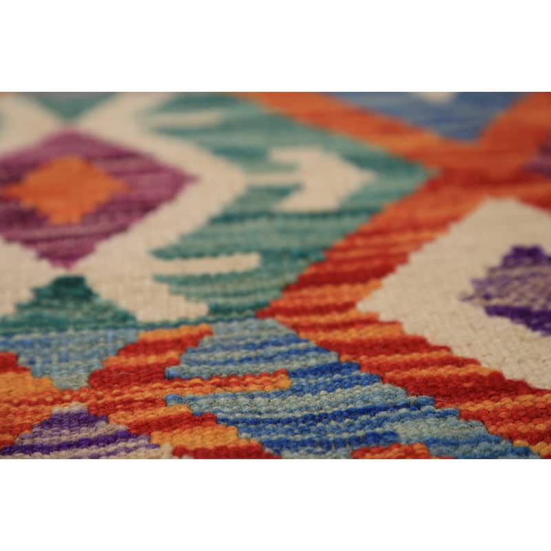All-Over Geometric Kilim Oriental Area Rug Flatweave Wool Carpet - 8'4" x 9'8"