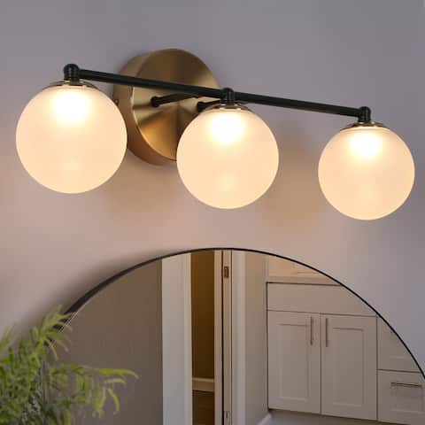 Modern 2/3-Light Black Gold LED Bathroom Vanity Light Globe Glass Wall Sconces