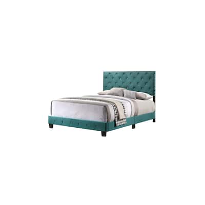 Full Bed Frame with Headboard - Soft Velvet Upholstered Bed - Modern Bedroom Furniture