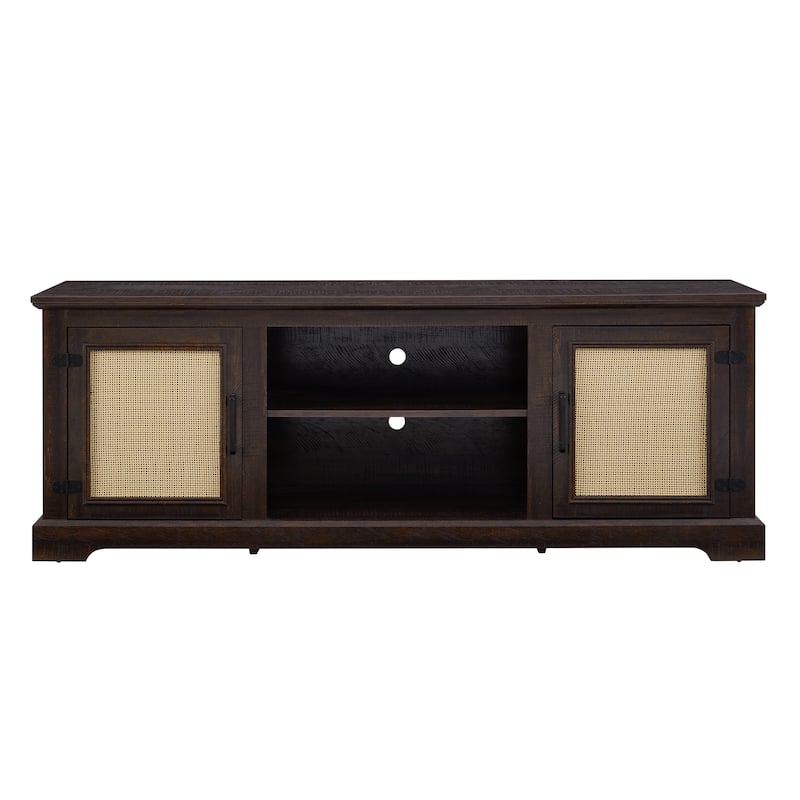 Farmhouse Rattan TV Stand Console Table