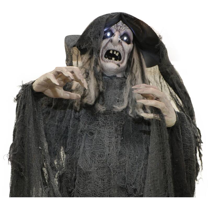 69-In. Standing Witch, Indoor/Covered Outdoor Halloween Decoration, LED White Eyes, Poseable, , Phoenix