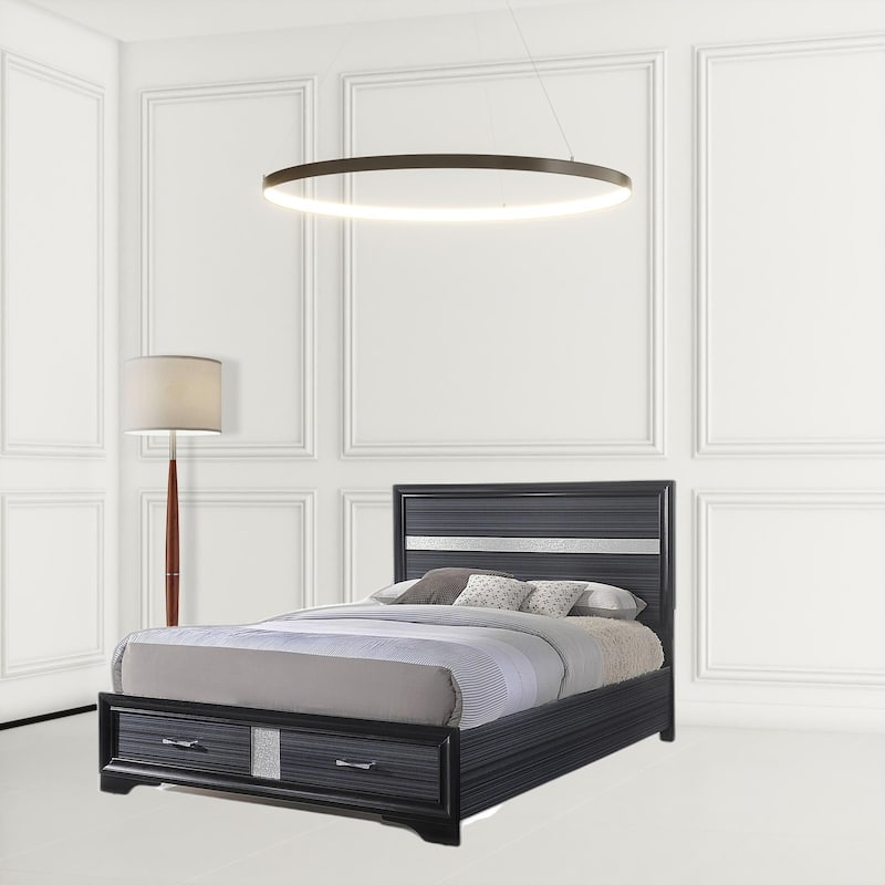 HomeRoots Black And Gray Wood Queen With Two Drawers Bed Frame