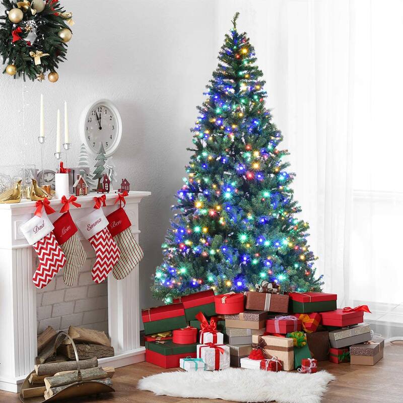 Gymax 5-9FT Pre-Lit Christmas Tree Hinged Artificial Tree w/ Metal