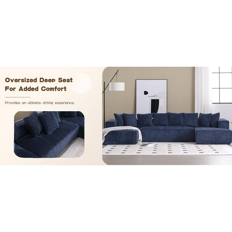 131'' Modular U-shaped Striped Corduroy 4 Seater Sofa, Blue