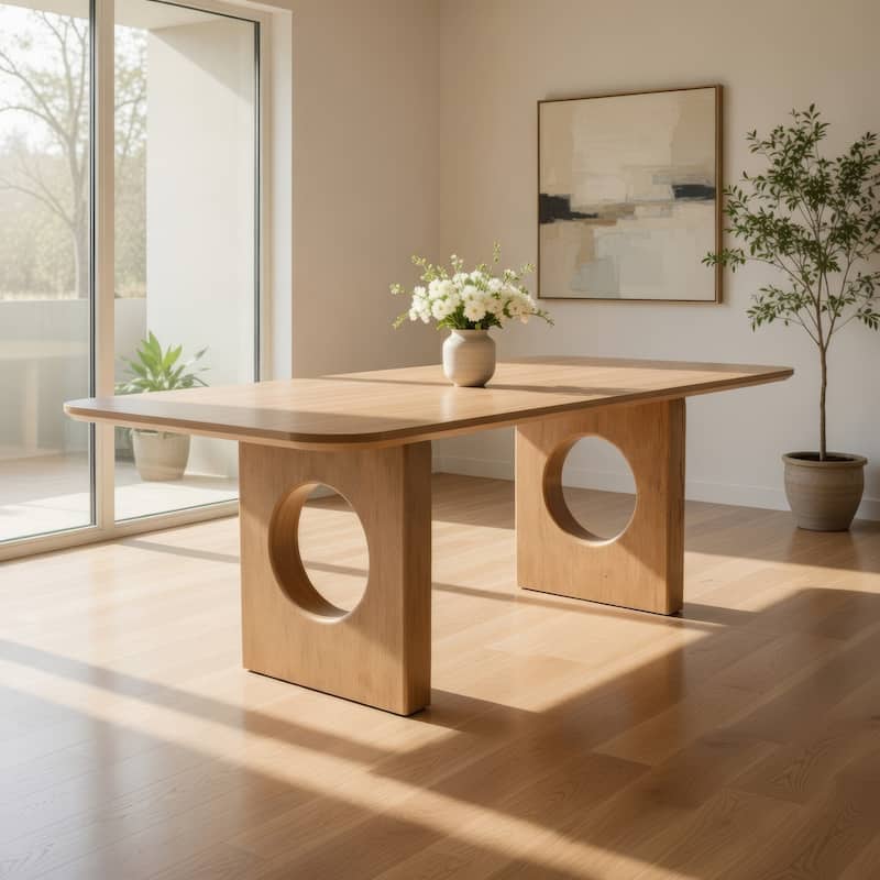 Now Ohan 90 Inch Dining Table, Rectangular, Light Brown Solid Rubberwood