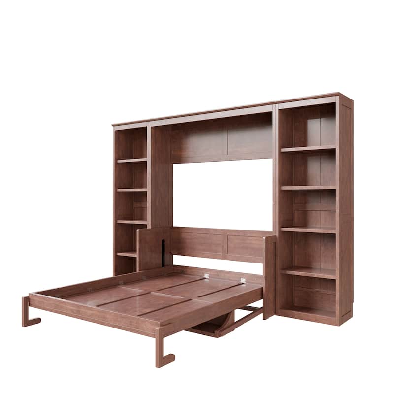 Dark Brown Murphy Bed with Bookshelf and Desk