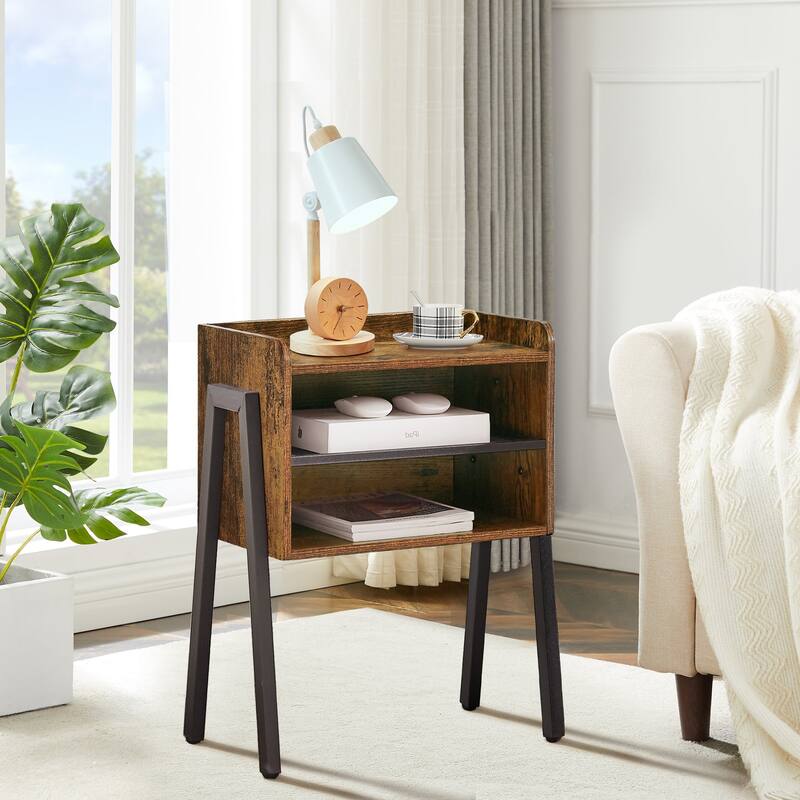 VECELO Gray Mid-Century Modern 3-Tier Stackable Nightstand Set of 1/2 Nightstands with Metal Frame for Bedroom Living Room - Brown