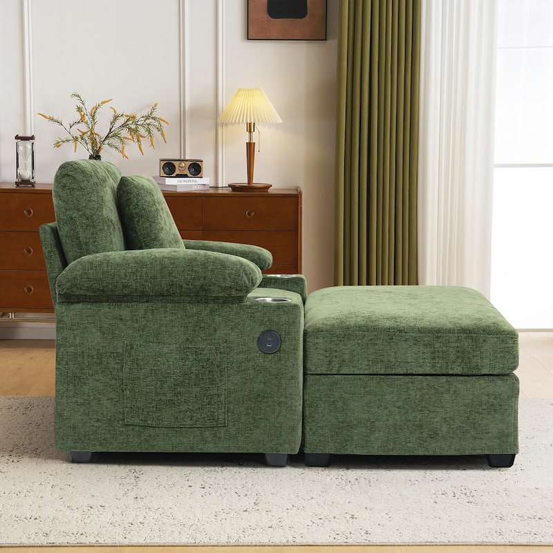 USB Charging Ports Oversized Arm Chair With Ottoman