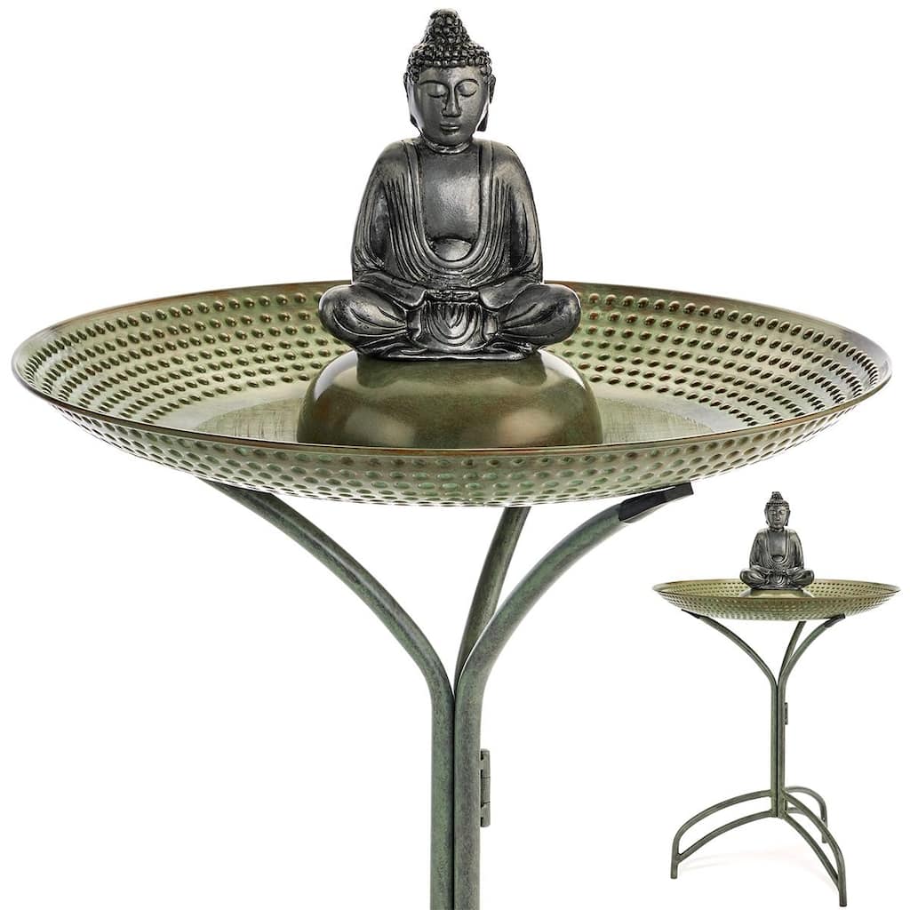 20" Blue Verde Copper Bird Bath with Buddha