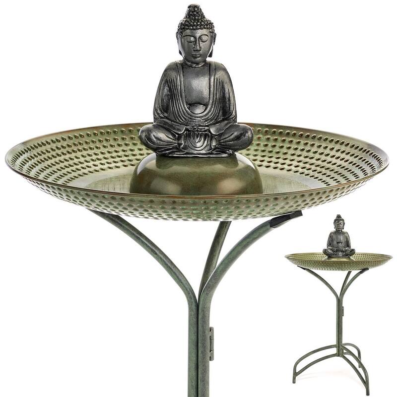 20" Blue Verde Copper Bird Bath with Buddha