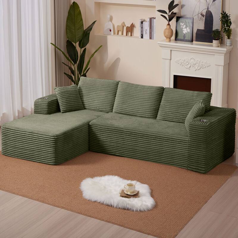 102.76" Corduroy Cloudy L Shaped Sofa with Chaise