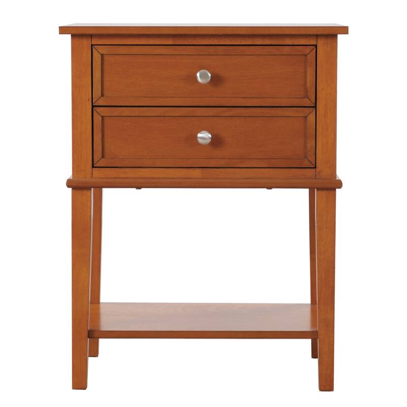 2-Drawer Oak Nightstand with English Dovetail Drawers, 28 Inch Timeless Wooden Bedroom Bedside Table