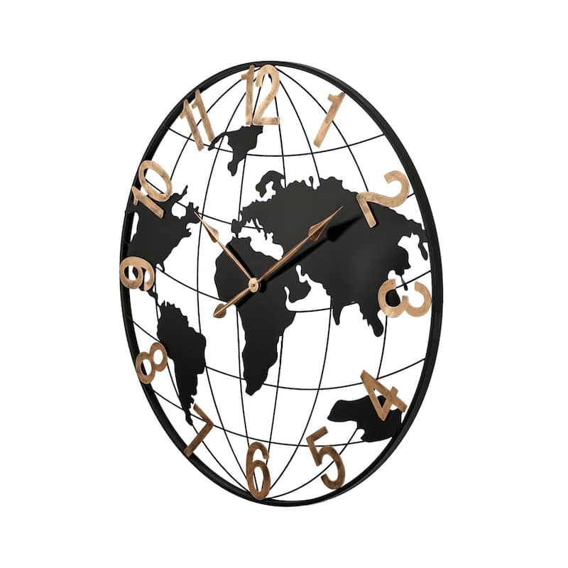 36" Round Metal World Map Wall Clock