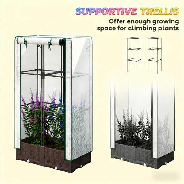 GDFStudio - Outdoor Garden Bed with Trellis, Protective Cover