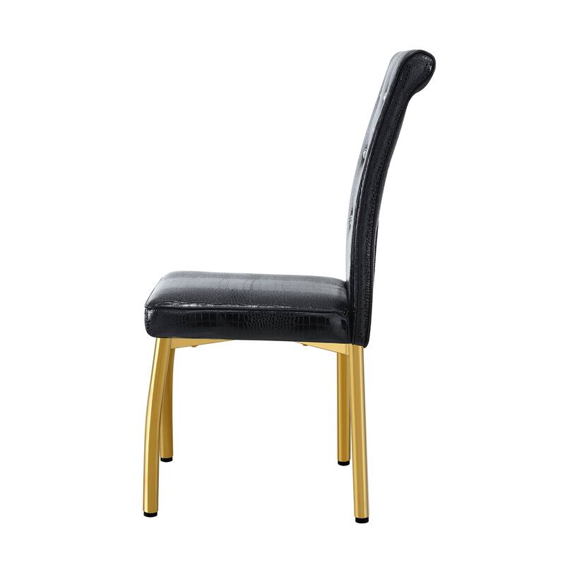 Set of 4, Retro alligator skin Upholstered dining chairs,with Crystal buckle design and Faux Leather design