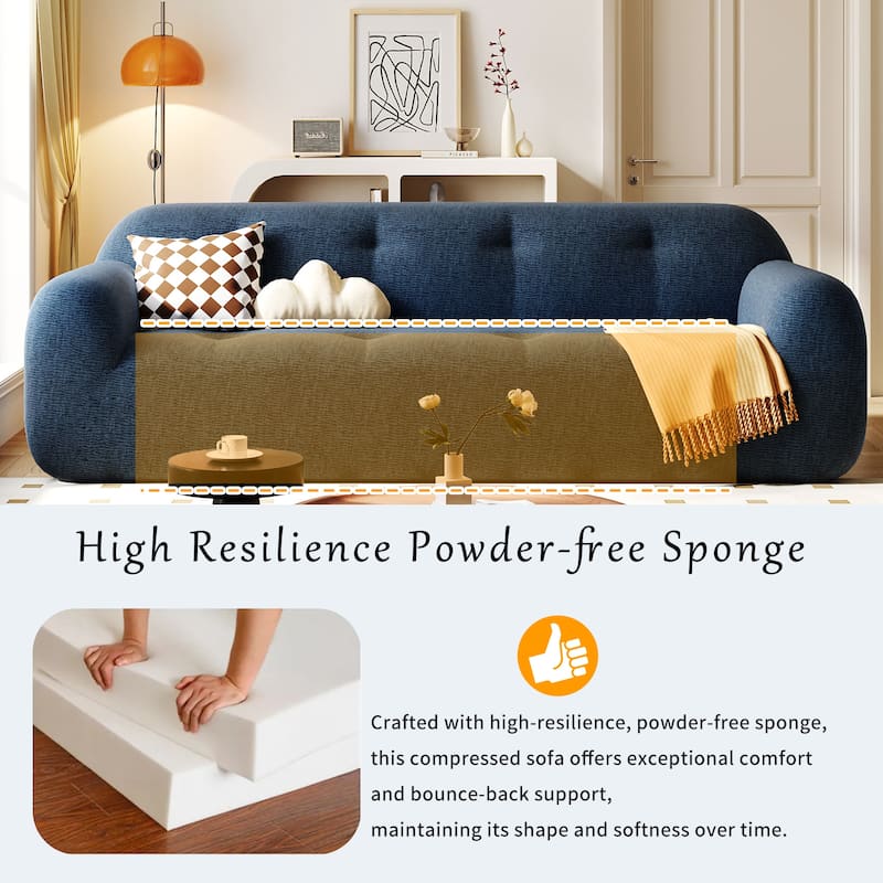 85.8"Wide Chenille Fabric 3-Seater Sofa, Full Sponge Compression Design,With Powder-Free Foam,Pocket Spring For Extra Comfort