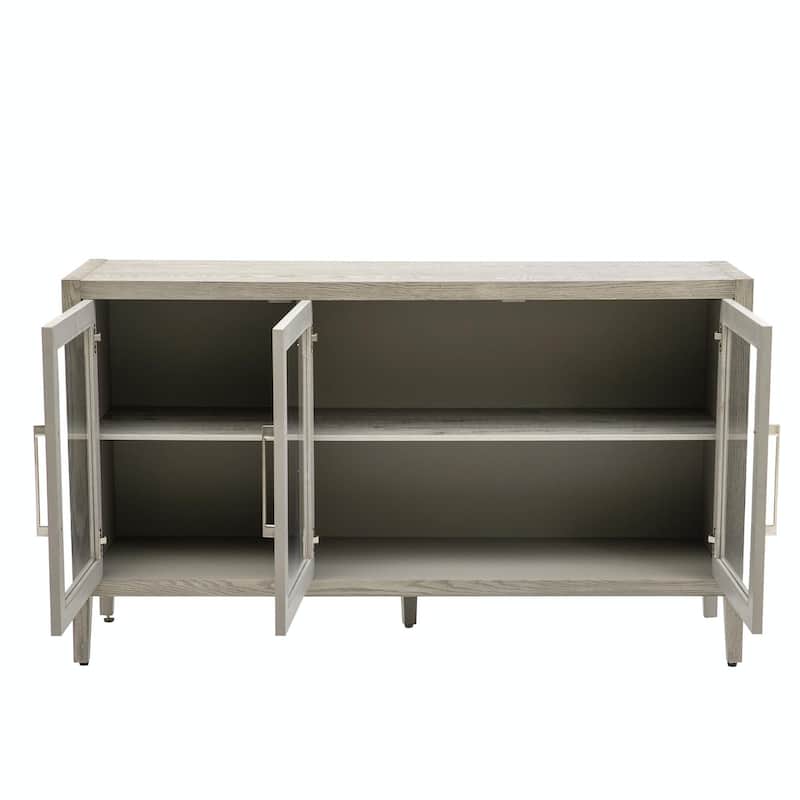 Three-Glass-Door Wood Storage Cabinet with Adjustable Shelf