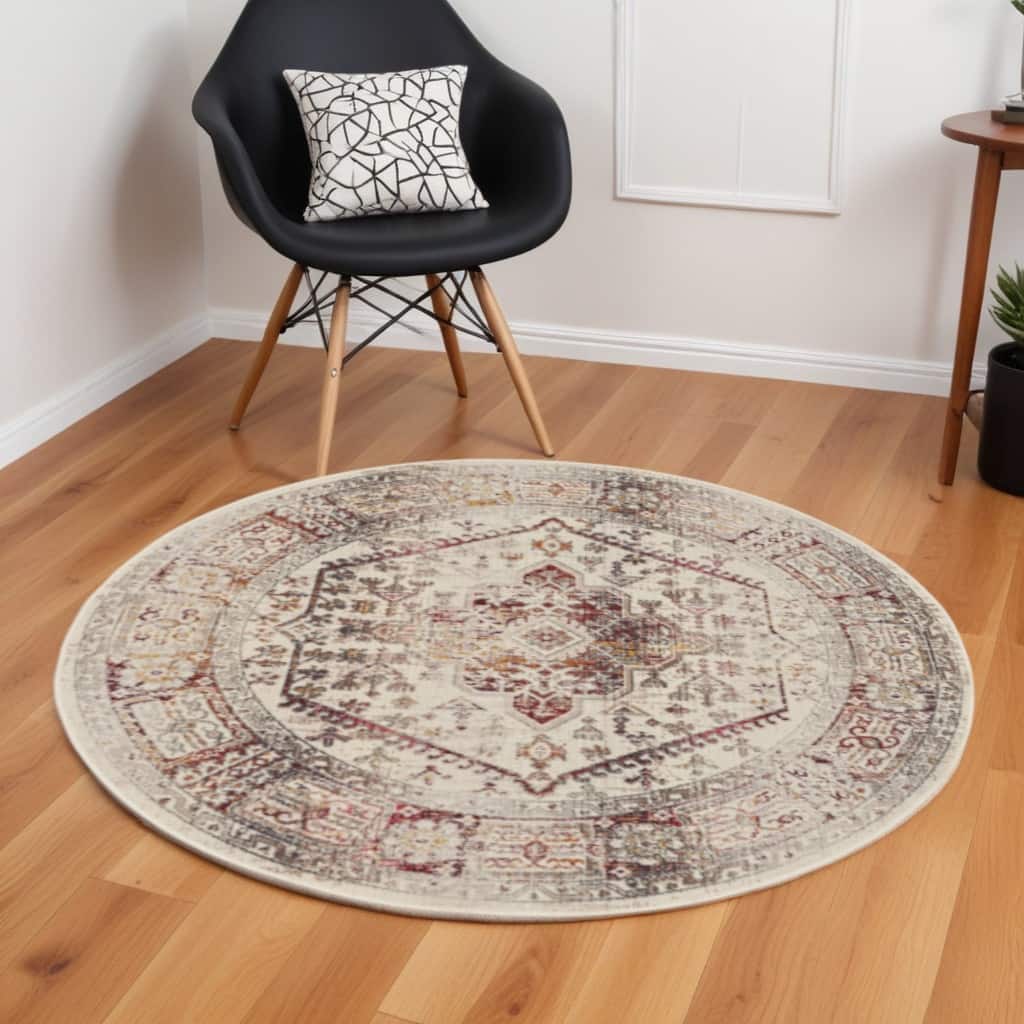 HomeRootsFloral Transitional Round Area Rug - 72' X '72' X '0.5