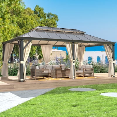 Waterproof Aluminum Gazebo w/ Double Roof & Netting - Patio, Garden Pergola