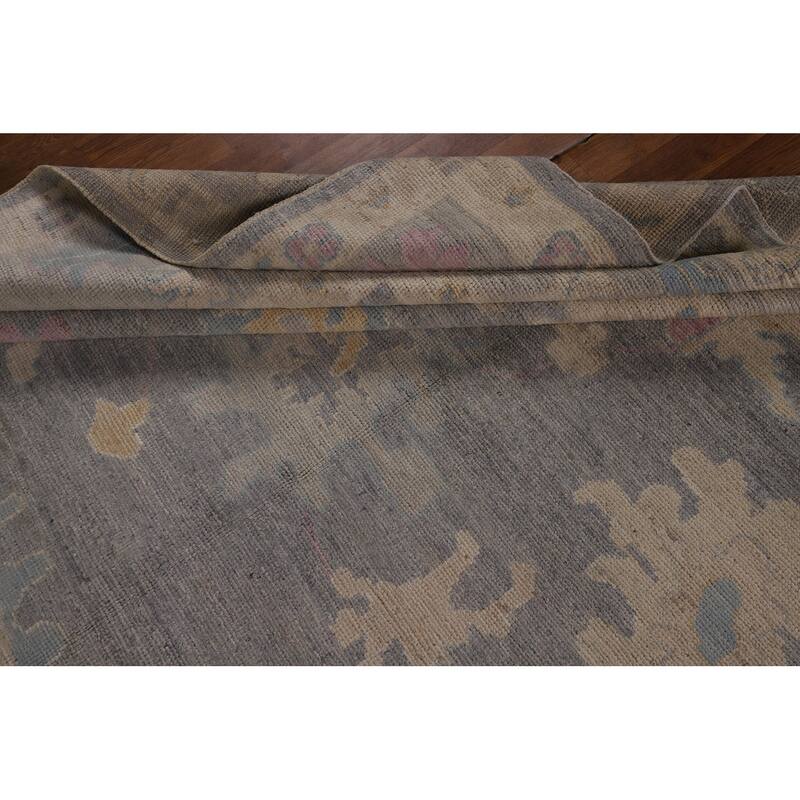 Vegetable Dye Gray Oushak Turkish Area Rug Handmade Wool Carpet - 9'3"x 12'6"