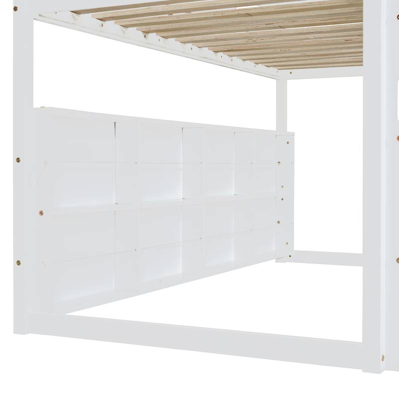 Twin Size Wooden Loft Bed with House-Shaped Frame, Tent, Slide, and Storage, White and Pink