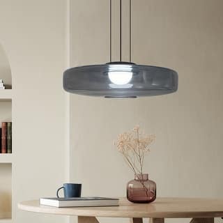 Bailey‌ 18 in. 30-Watt 1-Light Clear Smoky Gray Glass Shade Pendant Light With Integrated LED Light, No Bulbs Included - 18 inch