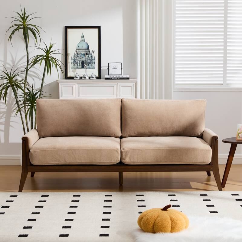 Christopher Knight Home - Mid-Century Modern 3-Seater 74" Upholstered Sofa with Solid Wood Frame