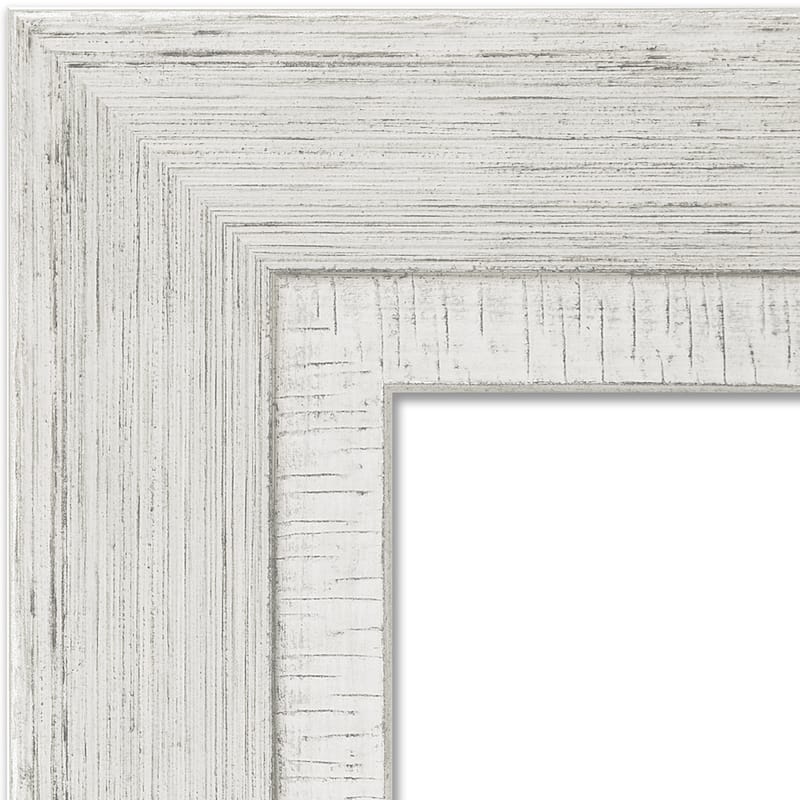 Non-Beveled Wood Bathroom Wall Mirror - Rustic White Wash Frame