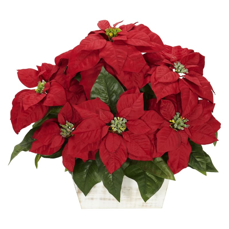 16.5" Red Poinsettia Artificial Silk Flower Arrangement Planter