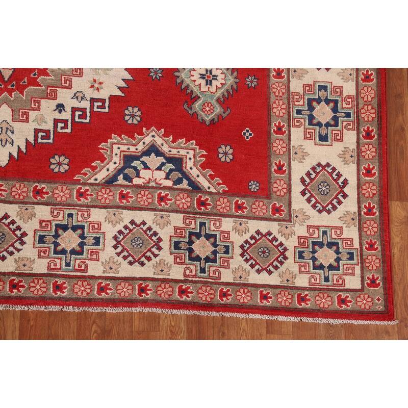 Geometric Red Kazak Oriental Area Rug Hand-Knotted Wool Carpet - 8'3"x 10'0"
