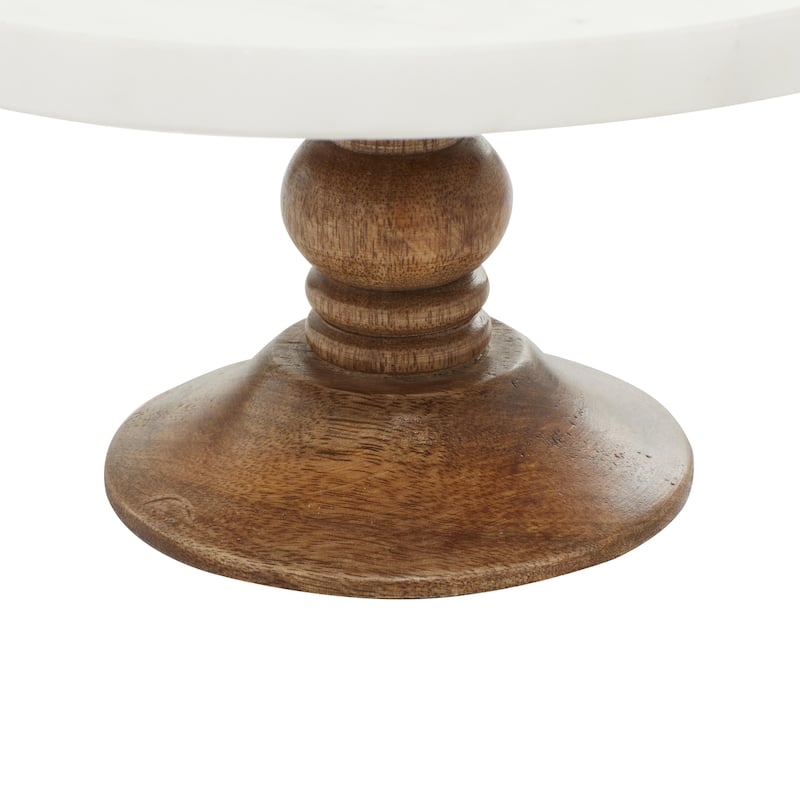 Mango Wood Cake Stand with Wood Base - White - Roche River Decor