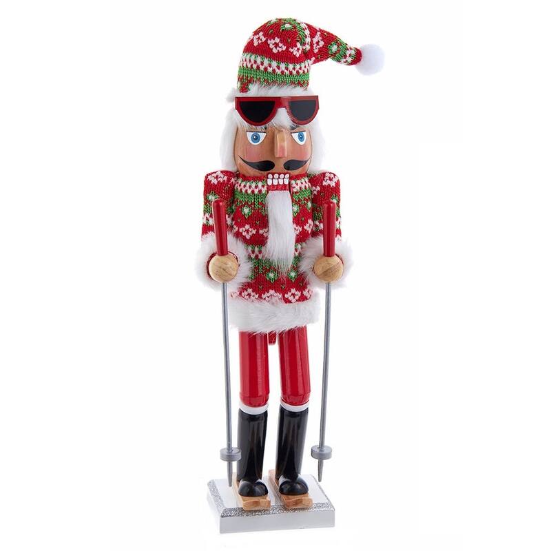 Kurt Adler 15-Inch Ski Santa With Christmas Sweater Nutcracker