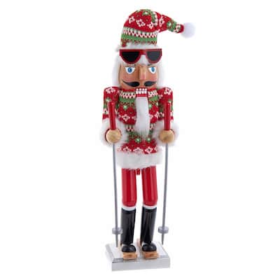 Kurt Adler 15-Inch Ski Santa With Christmas Sweater Nutcracker