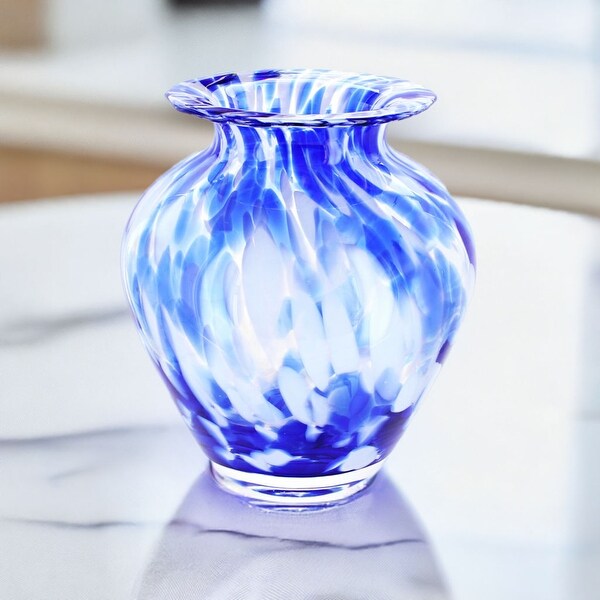Blue Rose Polish Pottery Hand Blown Trumpet Flare Glass Vase - Bed