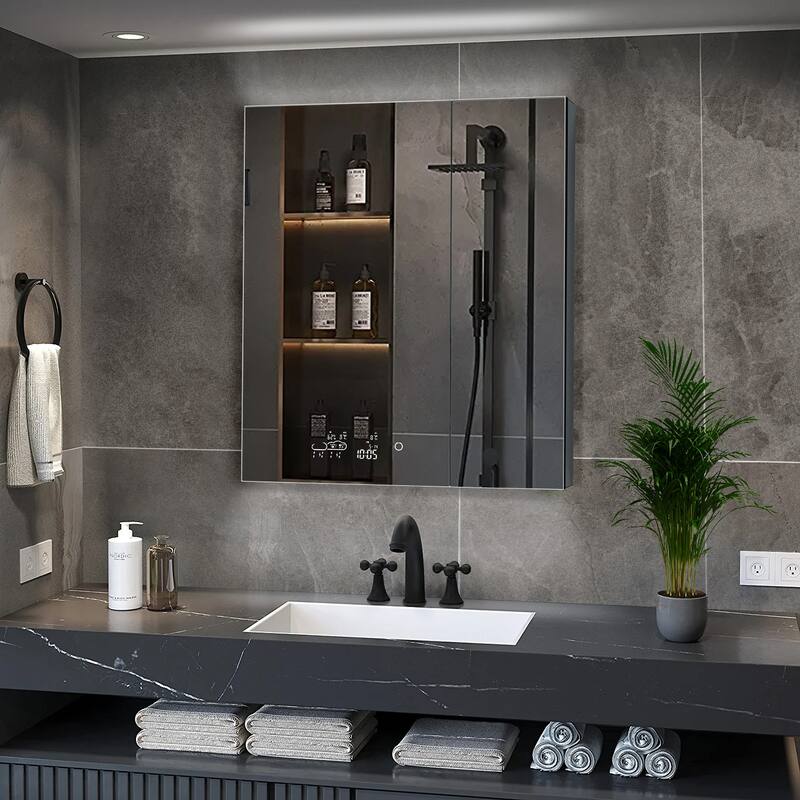 Savera 30 in. Surface-Mount LED Mirror Medicine Cabinet with Defogger - 30 in. X 36 in.