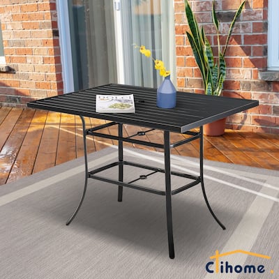 Clihome 82/60 in. W Aluminum Steel Dining Table with Umbrella hole