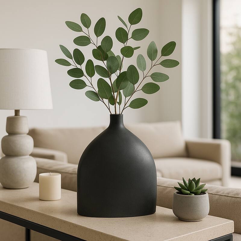 Decorative Sleek Sculptural Metal Vase - Contemporary Flower Vase - 10" x 3" x 12"