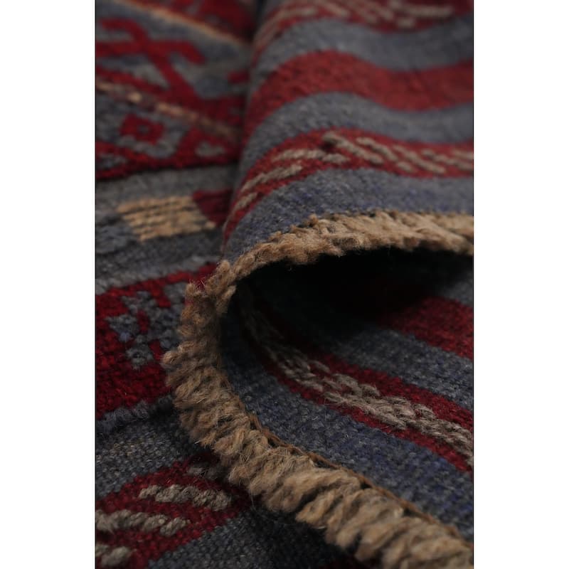 Hand Knotted Oriental 100% Wool Carpet Traditional Tribal Navy Blue & Blues Balouch Runner Rug - 8' 8'' X 1' 11''