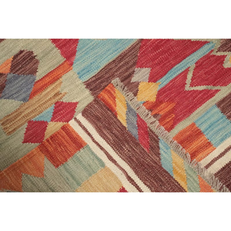 Hand Woven Oriental 100% Wool Carpet Southwestern Tribal Multi-Colored Kilim Area Rug - 5' 10'' X 4' 1''