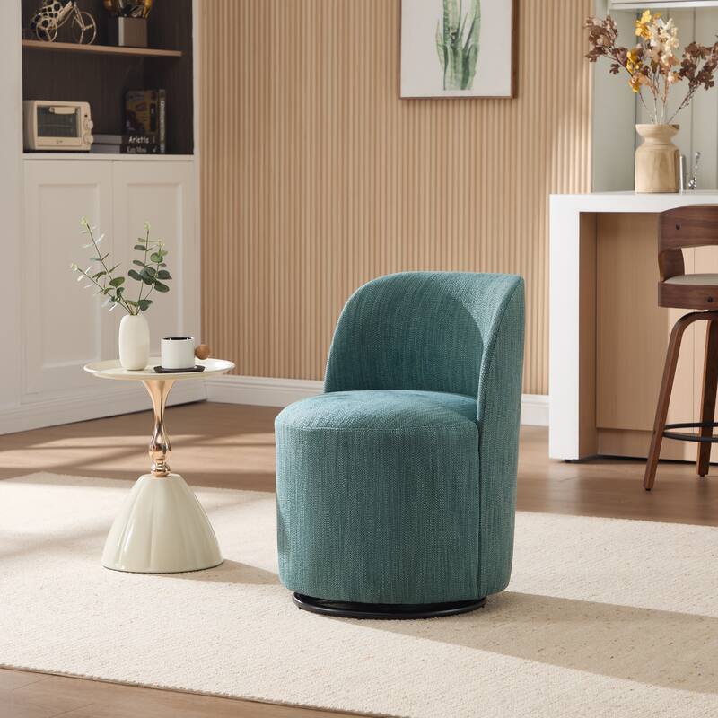 Set Of 1 Upholstered Barrel Chair, Mid Century Modern Round Linen Dining Chair, 360 Degree Swivel Side Chair for Dining Room