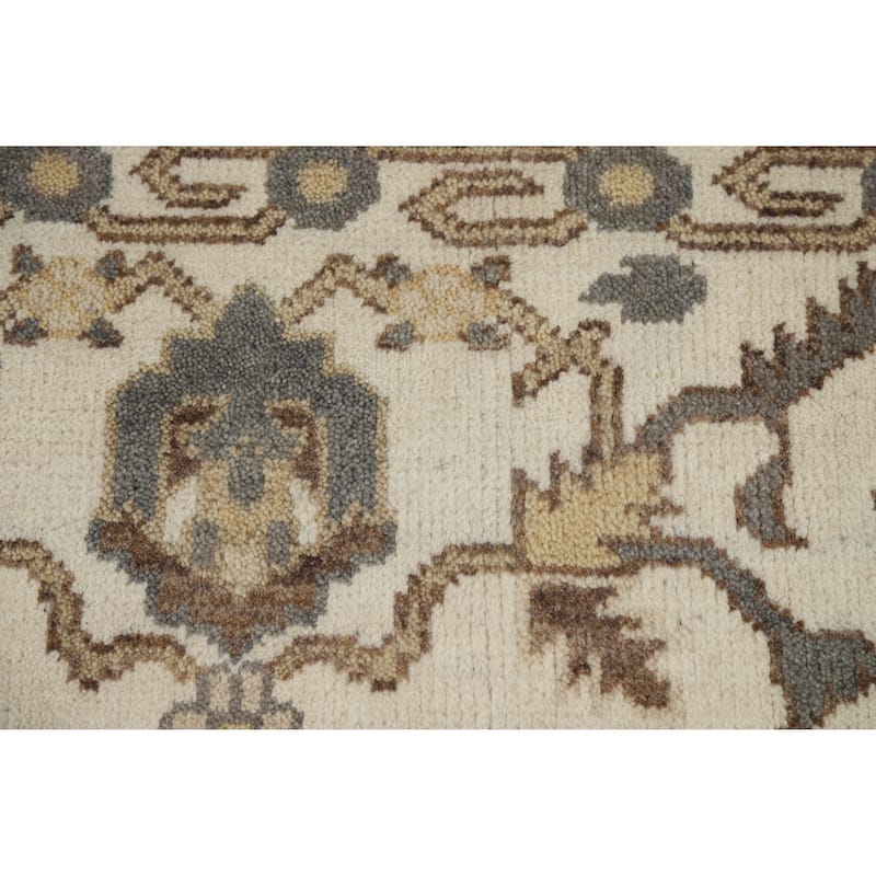 Earth Tone Oushak Style Area Rug Hand-Knotted Transitional Wool Carpet - 9'0" x 11'10"