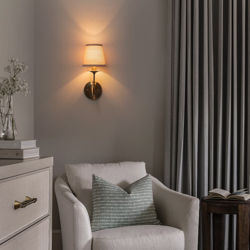 Antique Bronze Finish Wall Sconce with Trapezoid Linen Shade