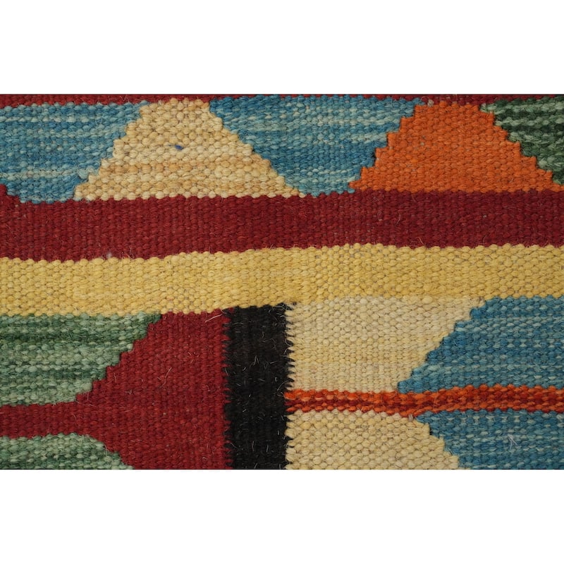 Hand Woven Oriental 100% Wool Carpet Southwestern Tribal Navy Blue & Blues Kilim Area Rug - 8' 7'' X 6' 1''
